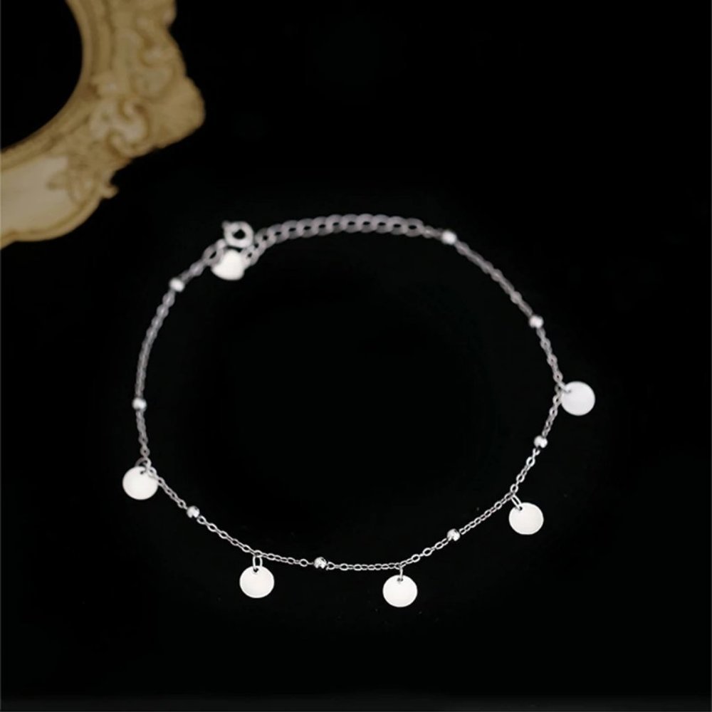NEW 925 Sterling Silver Coin Disc Ankle Bracelet - Picture 5 of 8